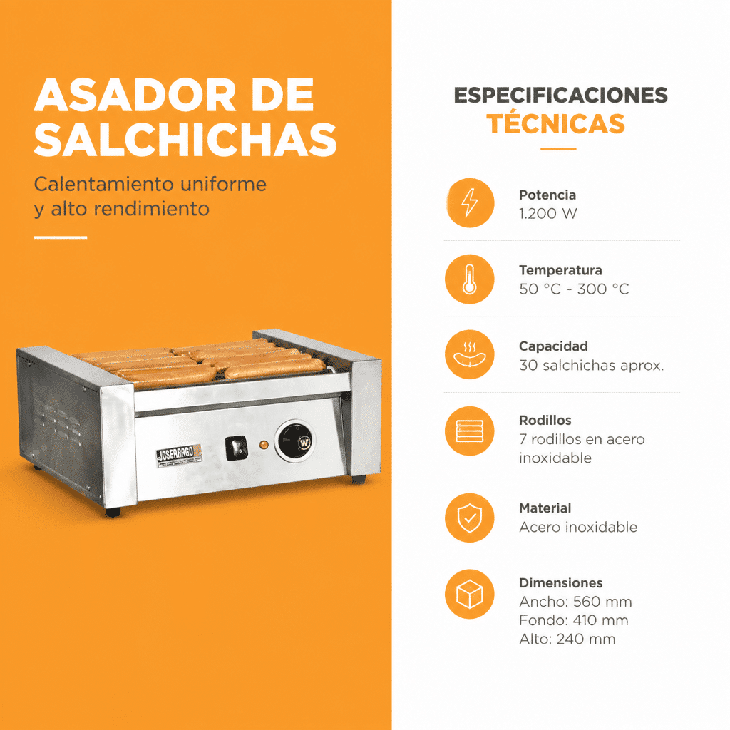 Asador de salchichas rotatorio Joserrago M-RG7 7 rodillos 12 salchichas - Imagen 2