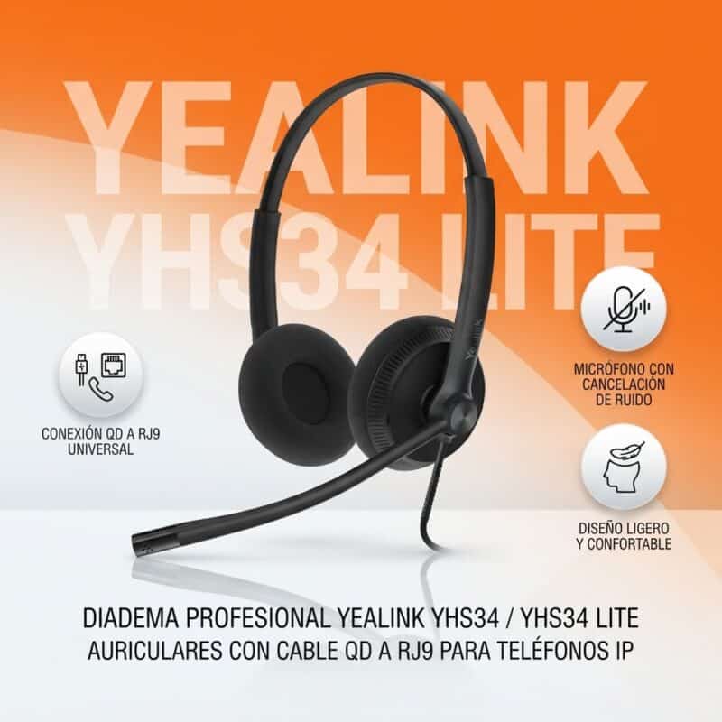 Diadema telefónica para call center Yealink YHS34 QD RJ9