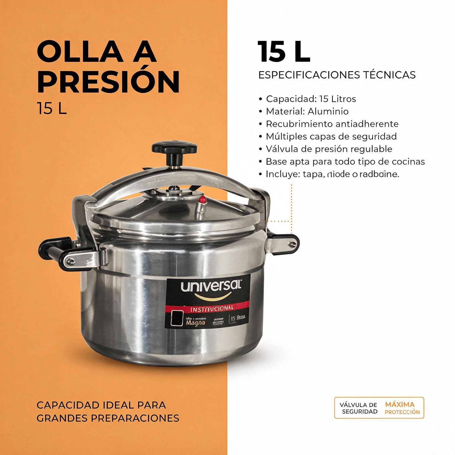 Olla a presión industrial 15 litros Magna L93015 en aluminio - Imagen 8