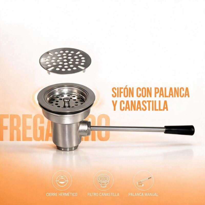 Sifón canastilla con válvula de cierre Joserrago M-071063 en acero