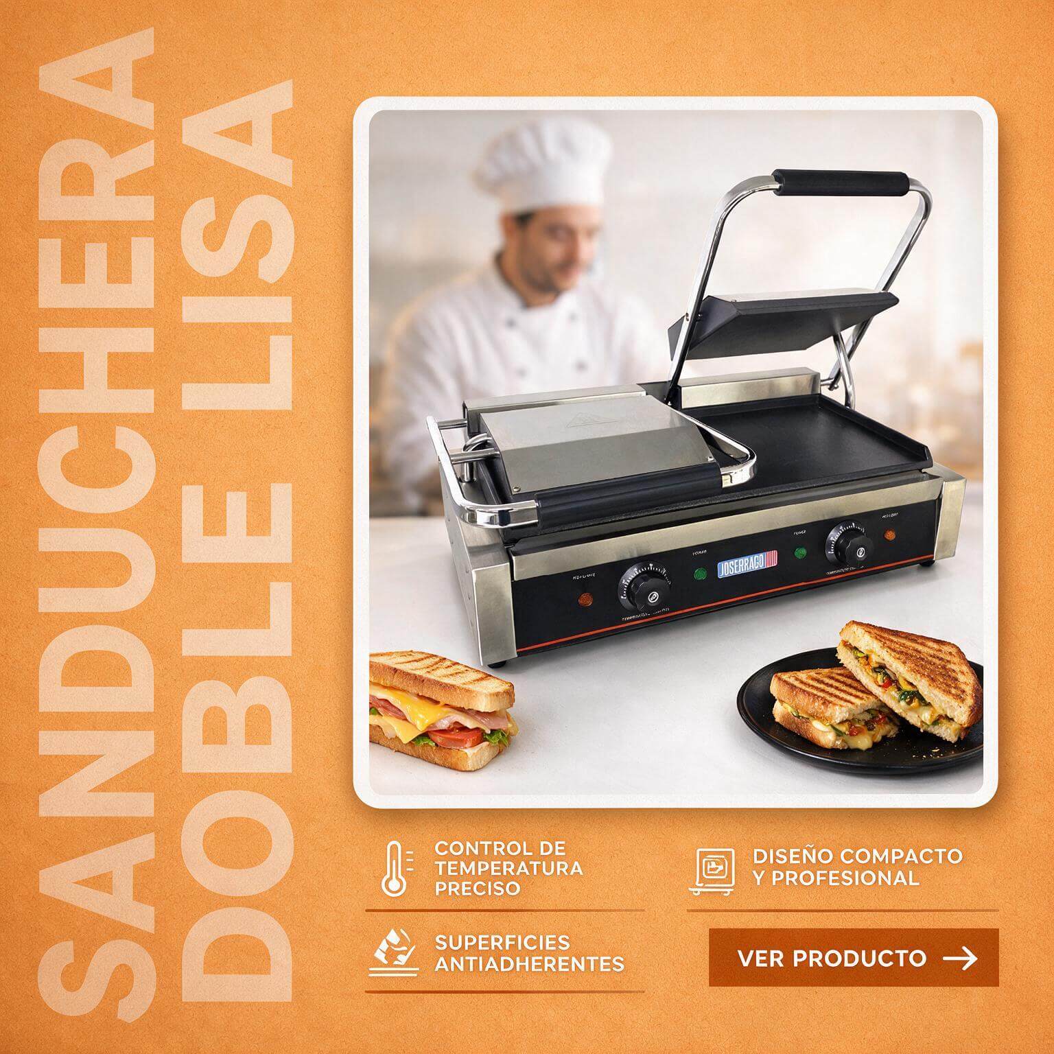 Sanduchera doble lisa Joserrago M-EGD20-A 3.000 W planchas hierro fundido - Imagen 7