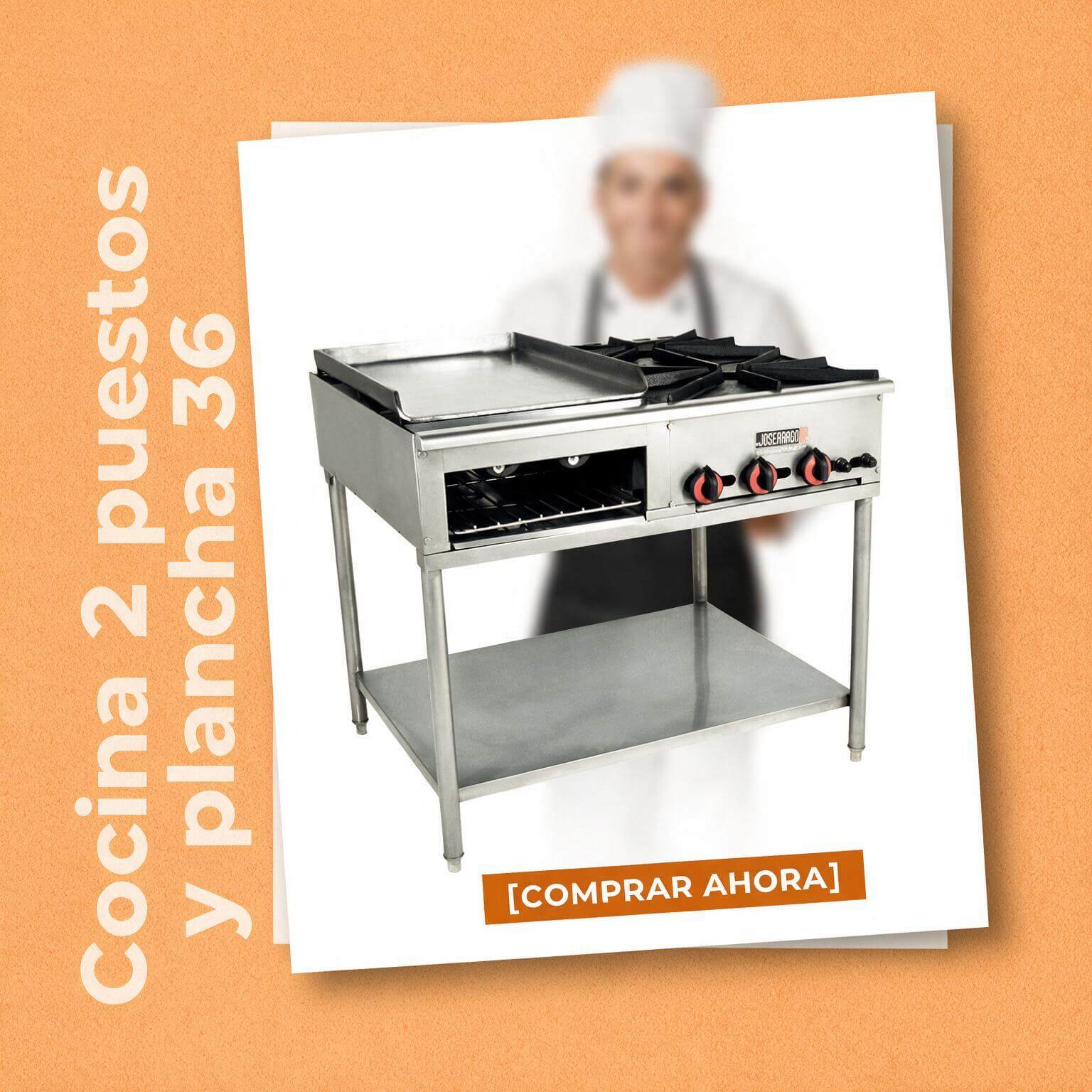 Cocina industrial 2 puestos plancha y horno a gas Joserrago M-37 acero inox - Imagen 4