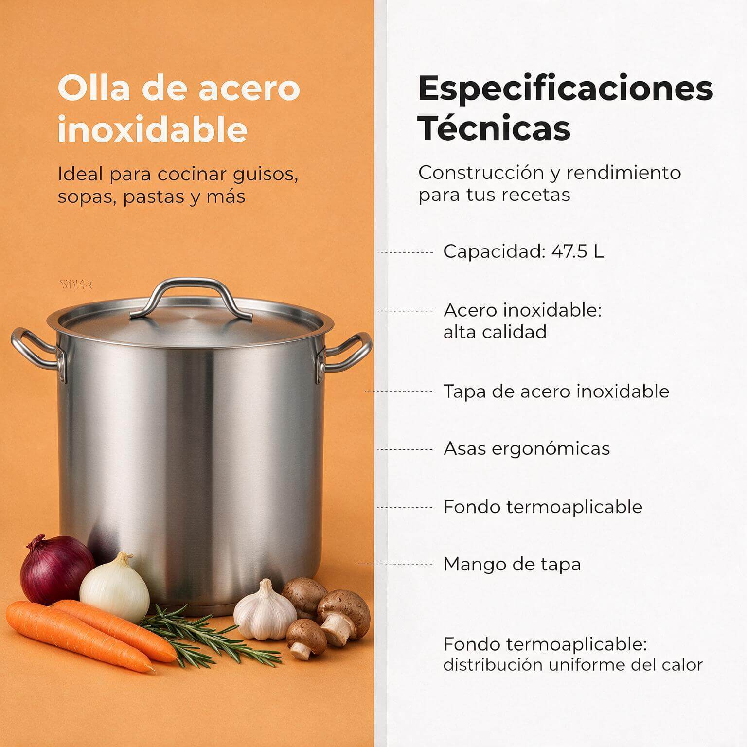 Olla en acero inoxidable 47.5 litros Joserrago M-04040.21 No. 40 - Imagen 6