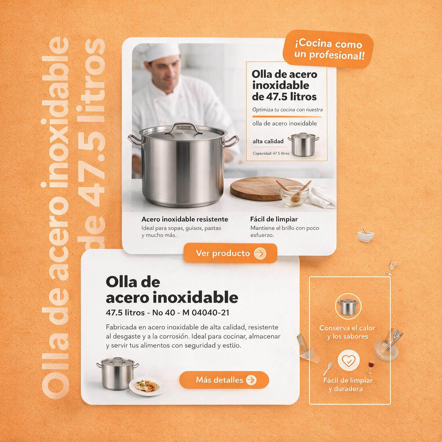 Olla en acero inoxidable 47.5 litros Joserrago M-04040.21 No. 40 - Imagen 5