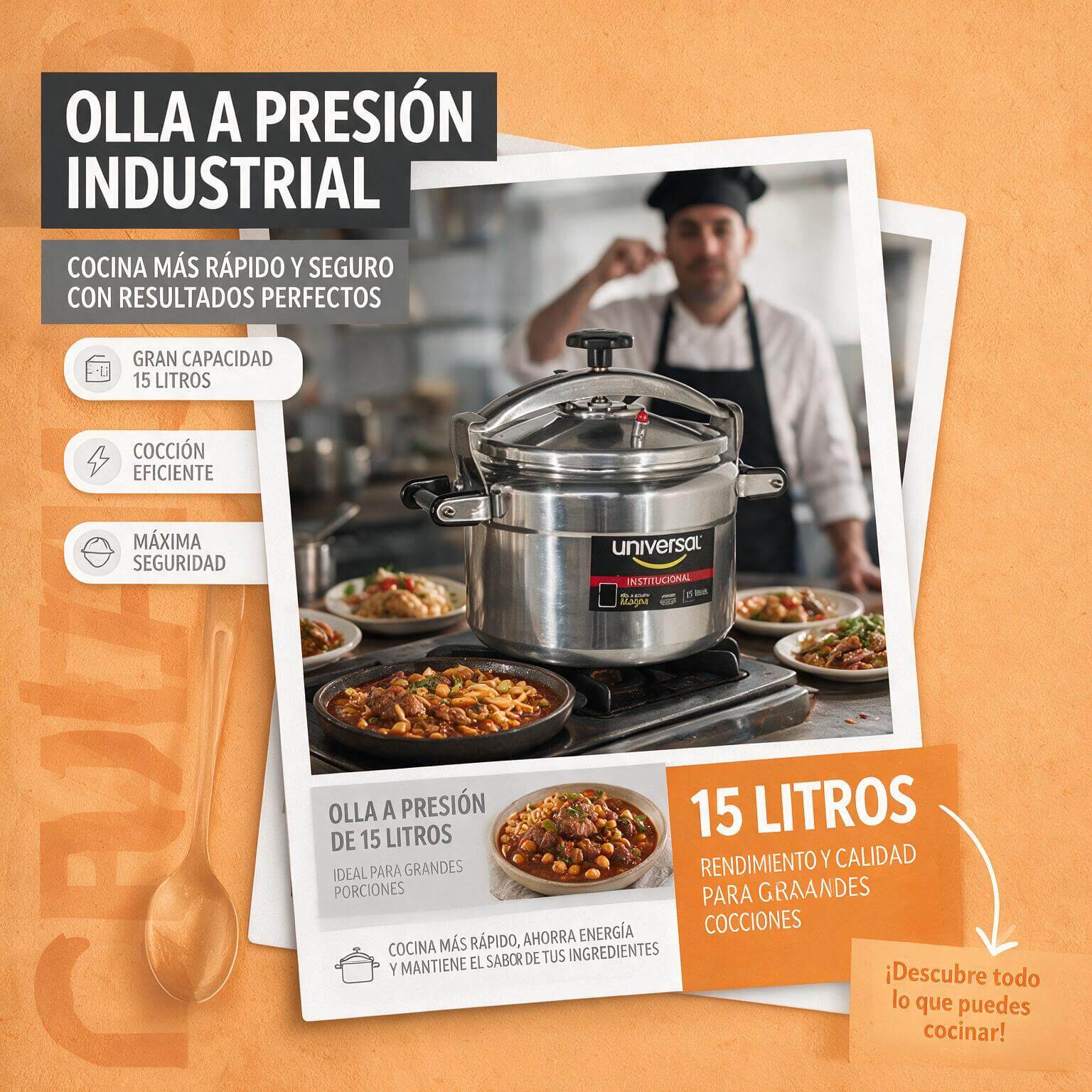 Olla a presión industrial 15 litros Magna L93015 en aluminio - Imagen 4