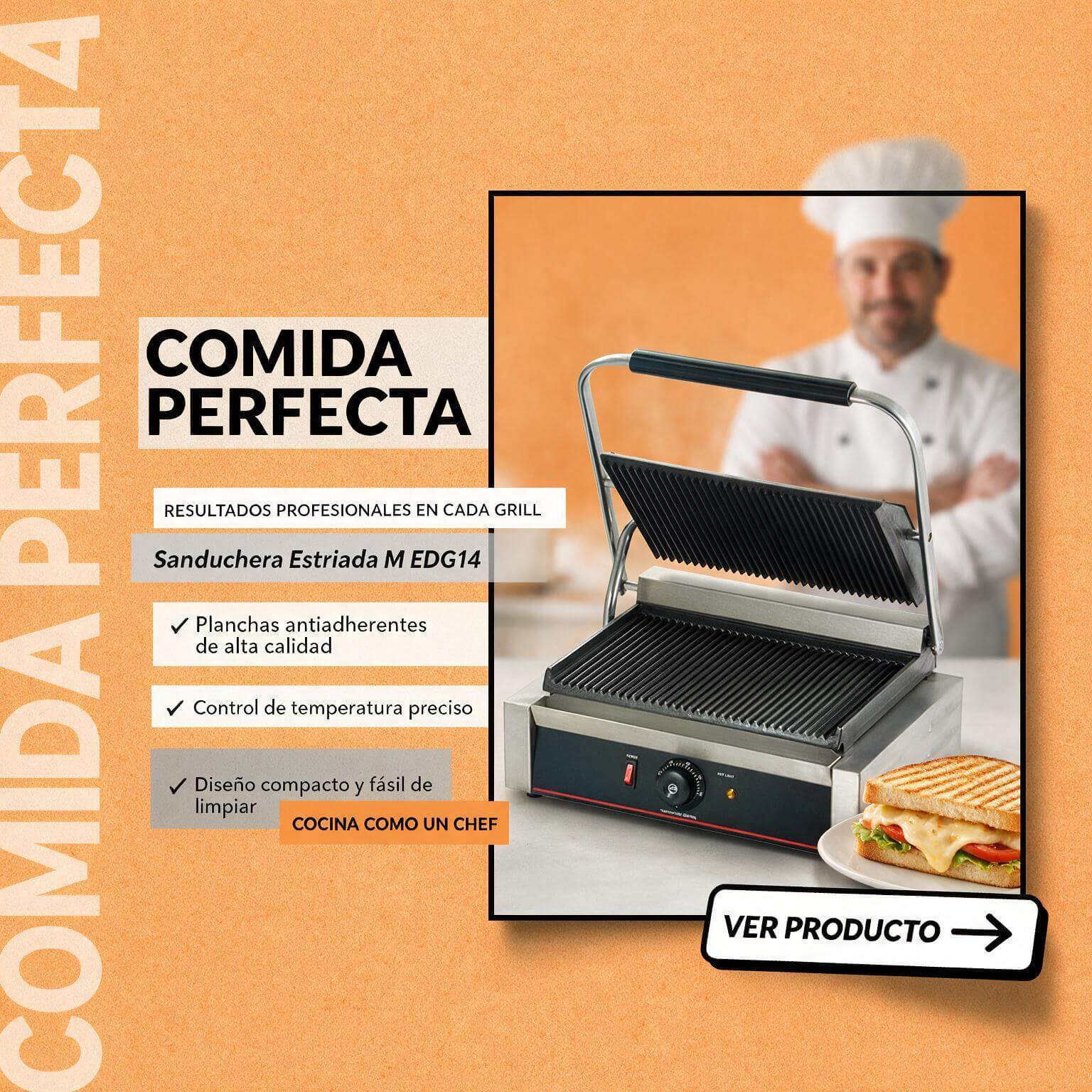 Sanduchera sencilla estriada Joserrago M-EDG14 1.700 W hierro fundido - Imagen 6
