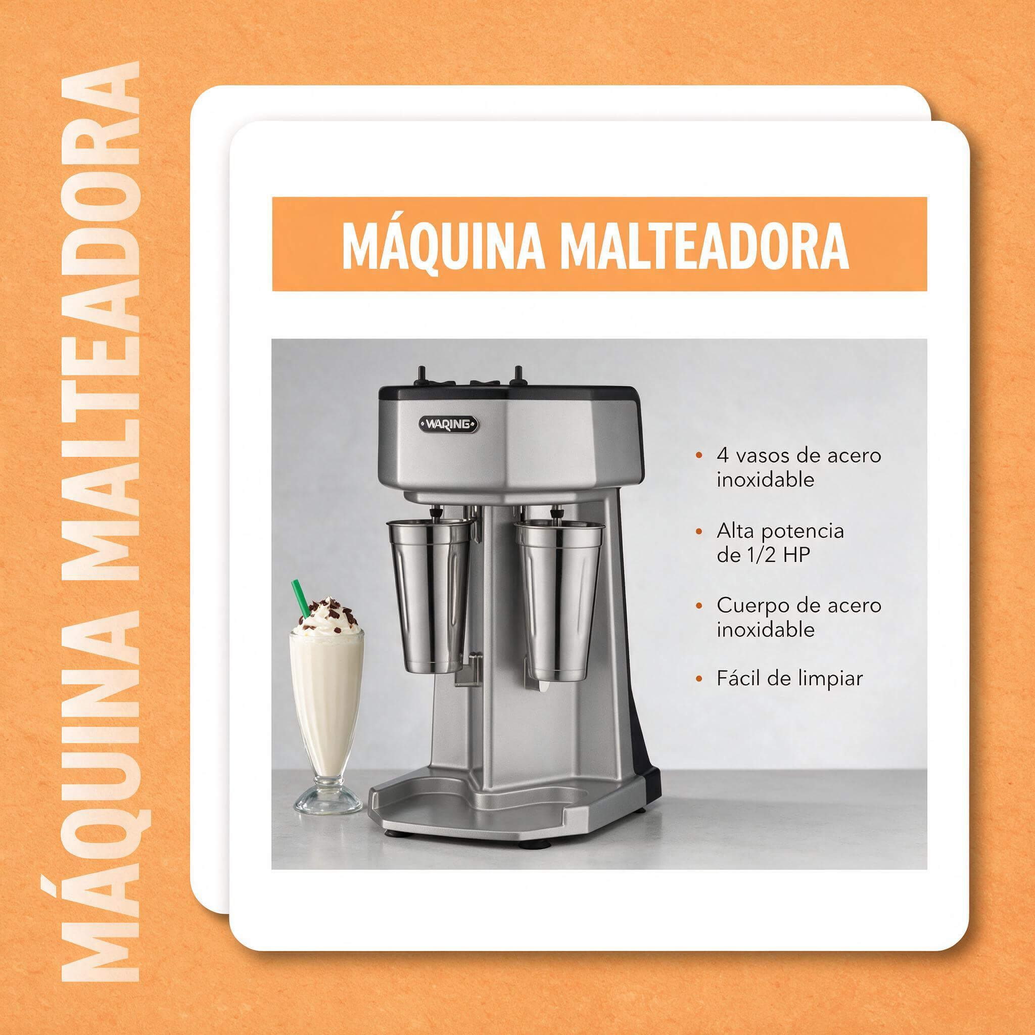 Malteadora doble Waring WDM240X 2 motores y 3 velocidades acero inox - Imagen 4