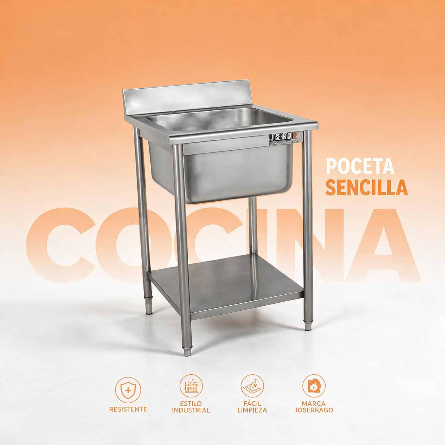 Lavaplatos pequeño 50 cm Joserrago 709XS con poceta en acero inoxidable