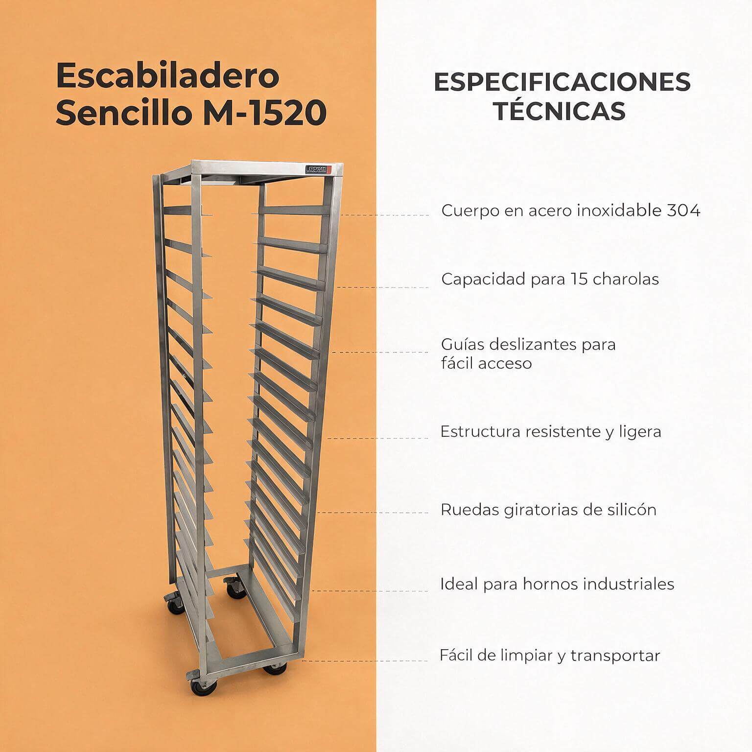 Escabiladero sencillo para bandejas Joserrago M-1520B acero inoxidable - Imagen 6