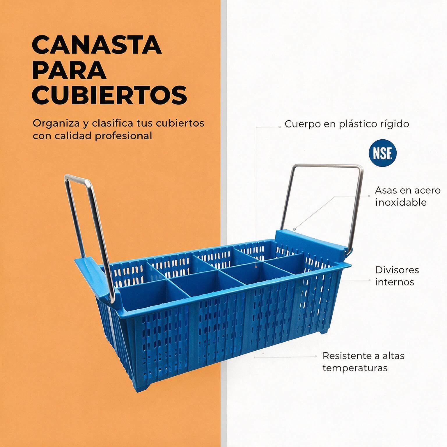 Canasta para cubiertos Joserrago JW-8BH en polipropileno con asas - Imagen 4