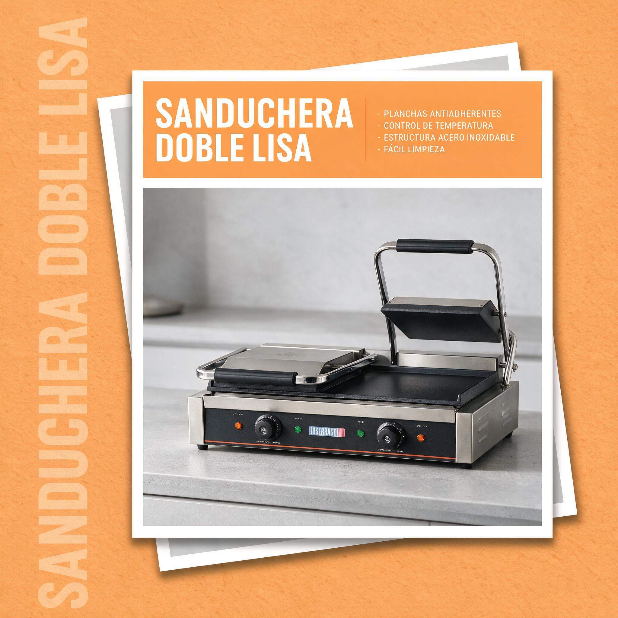 Sanduchera doble lisa Joserrago M-EGD20-A 3.000 W planchas hierro fundido - Imagen 5