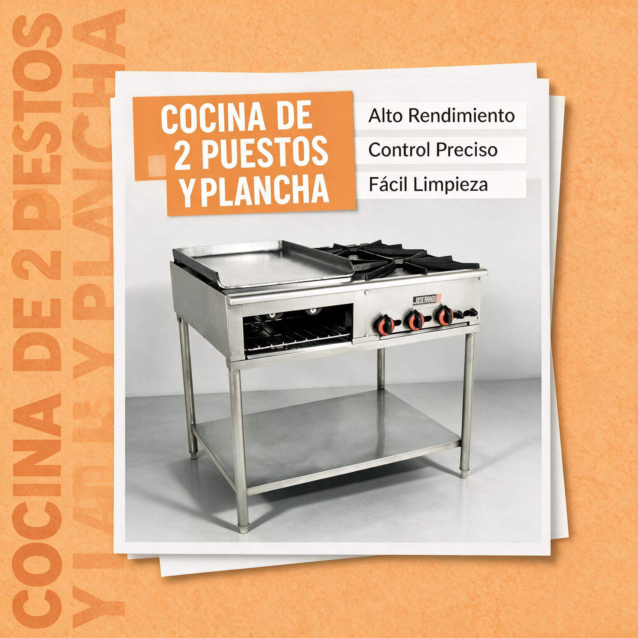 Cocina industrial 2 puestos plancha y horno a gas Joserrago M-37 acero inox - Imagen 5