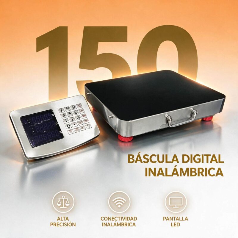 Báscula digital 150 kg M-RJ-TCS-E01 plataforma inox y panel inalámbrico