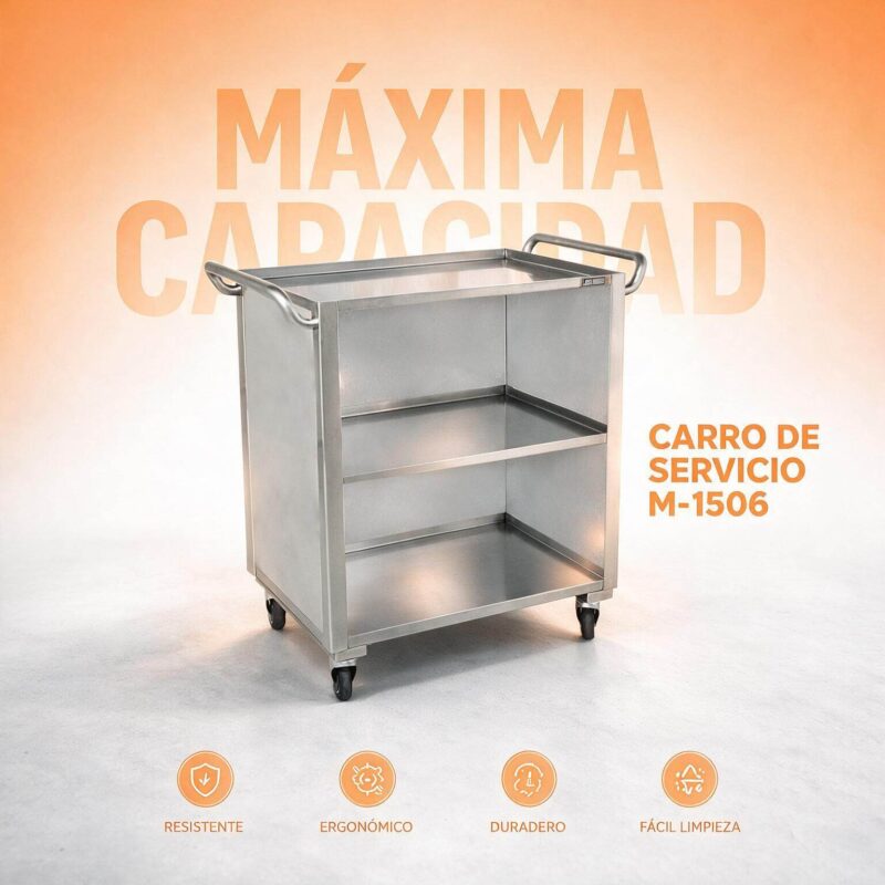 Carro de servicio cerrado Joserrago M-1506 acero inoxidable 3 entrepaños