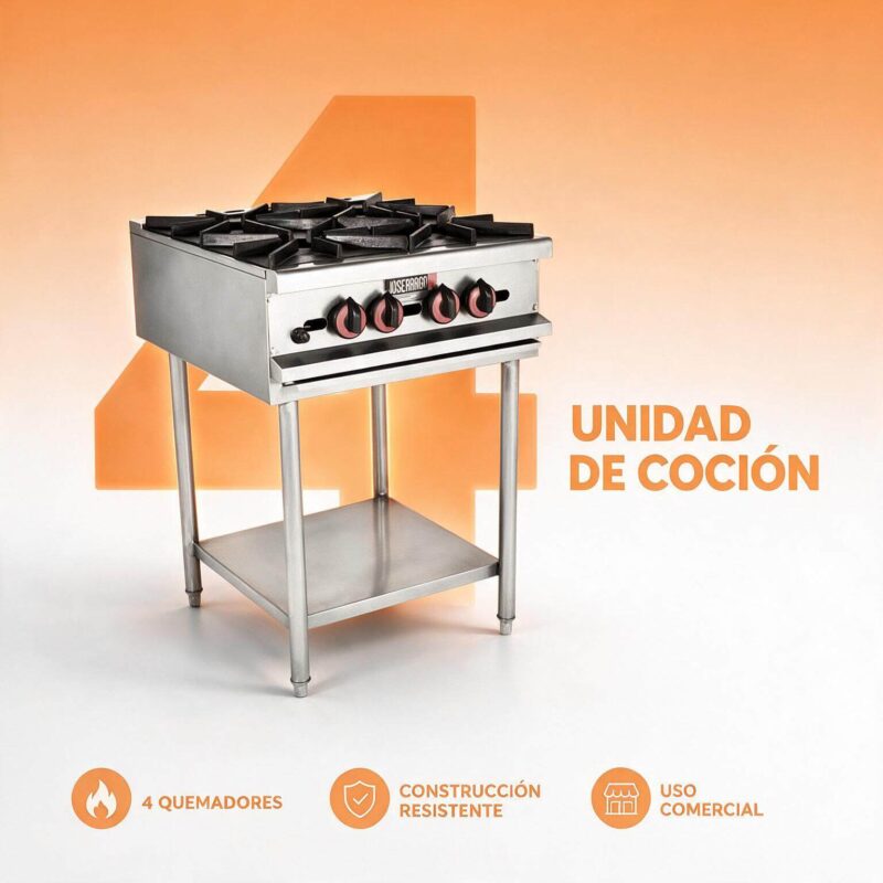 Cocina industrial 4 puestos a gas Joserrago M-5040 88.000 BTU acero inox
