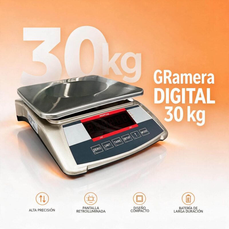 Gramera digital 30 kg M-RJ5027 bandeja en acero inoxidable recargable