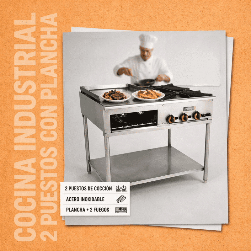 Cocina industrial 2 puestos y plancha a gas Joserrago M-36 104.000 BTU