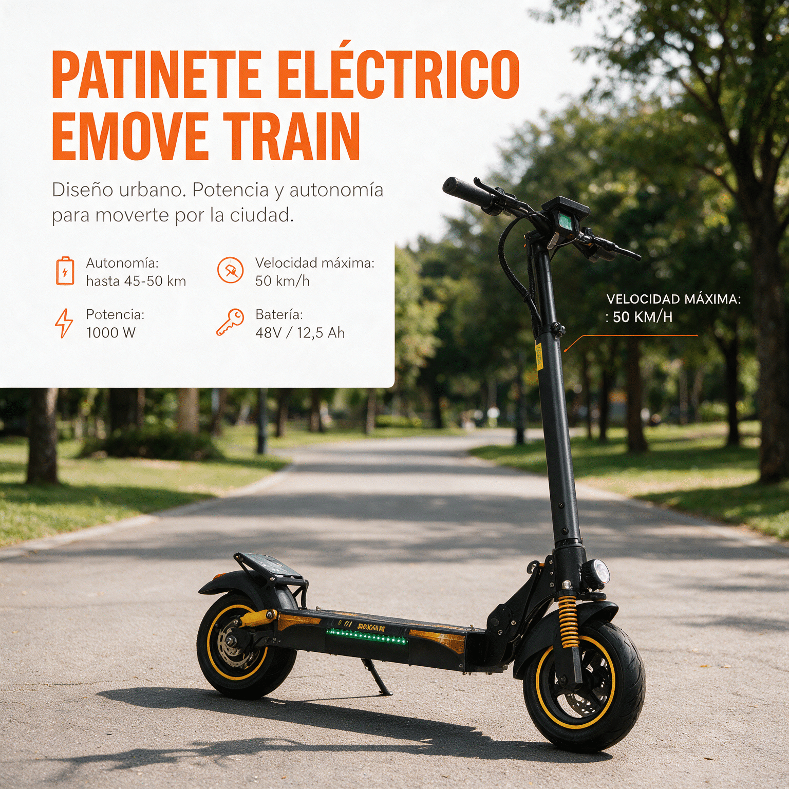 Patineta Eléctrica EMOVE Train - 1000W, hasta 50 km/h, Plegable - Imagen 5