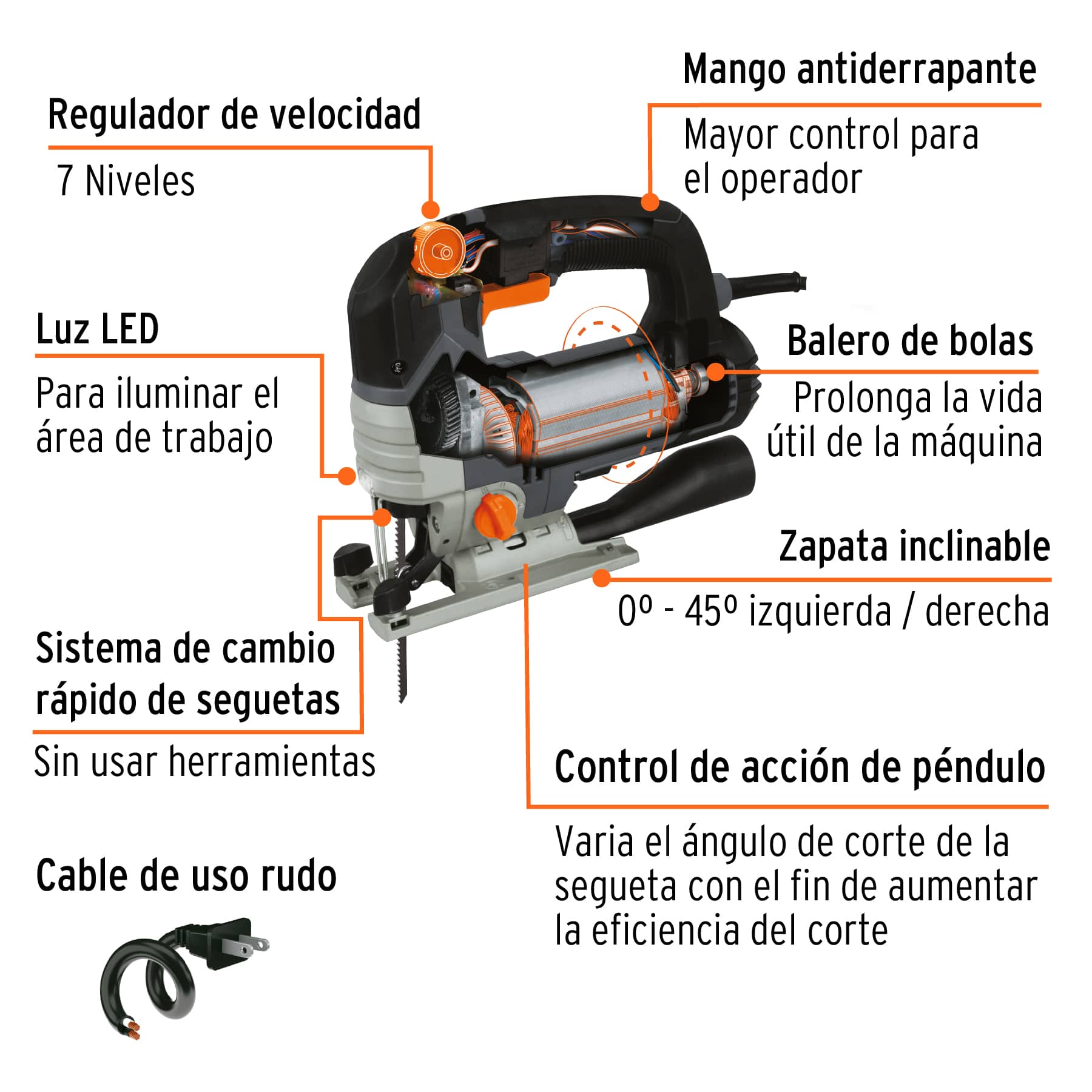 Truper CALA-NX6, Sierra caladora 750 W 5.9 A velocidad variable, industrial - Imagen 3