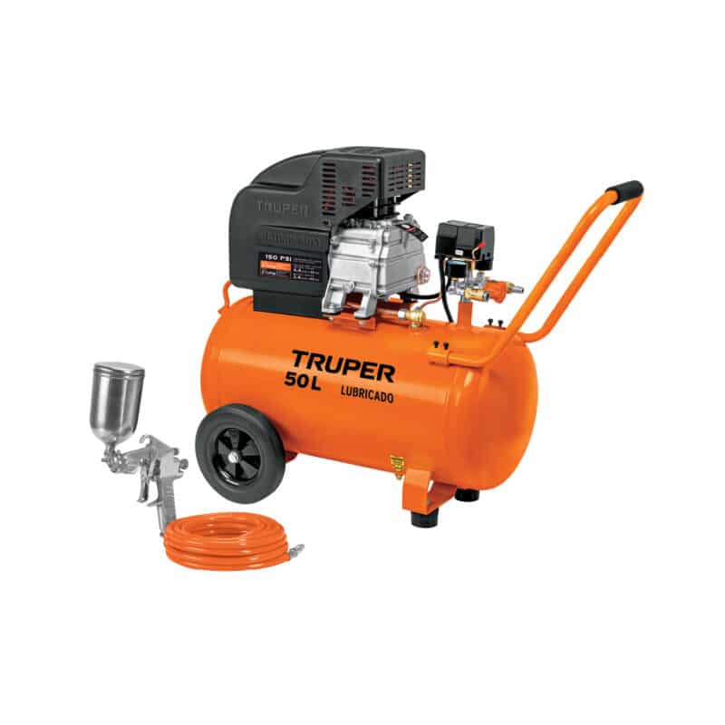Truper COMP-KIT50, Kit compresor 50 L, 3-1/2 HP, manguera de PVC y pistola