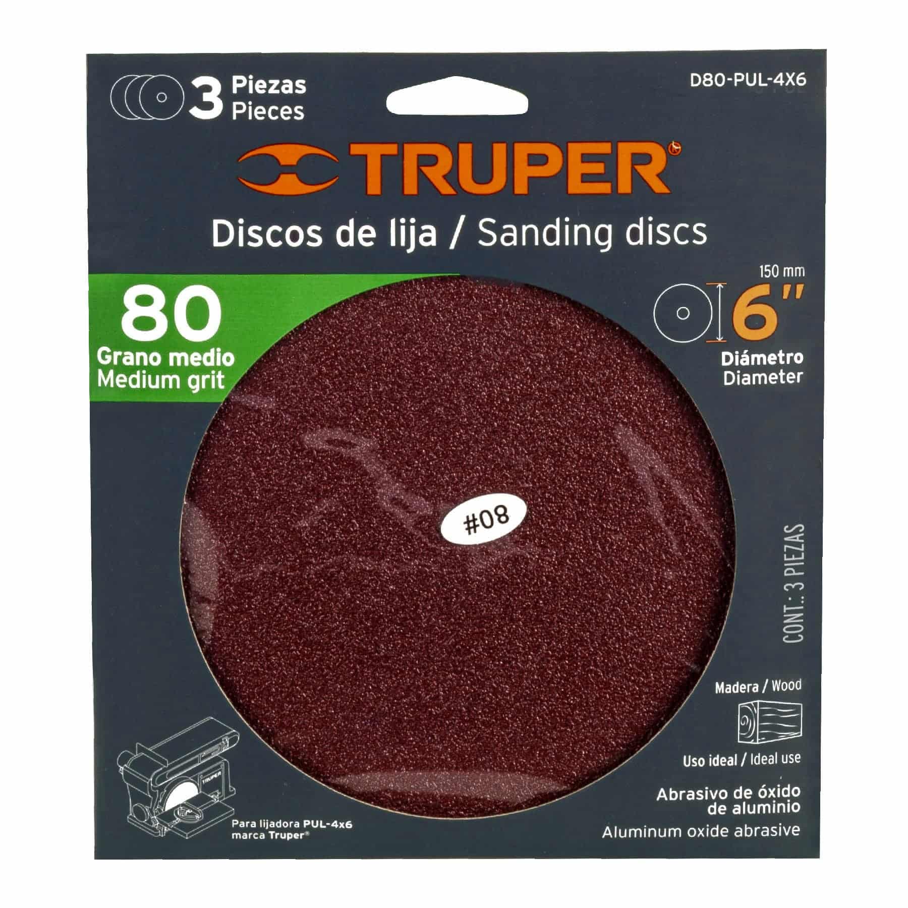 Truper D80-PUL-4X6, Discos de lija de 6", grano 80 - Imagen 2