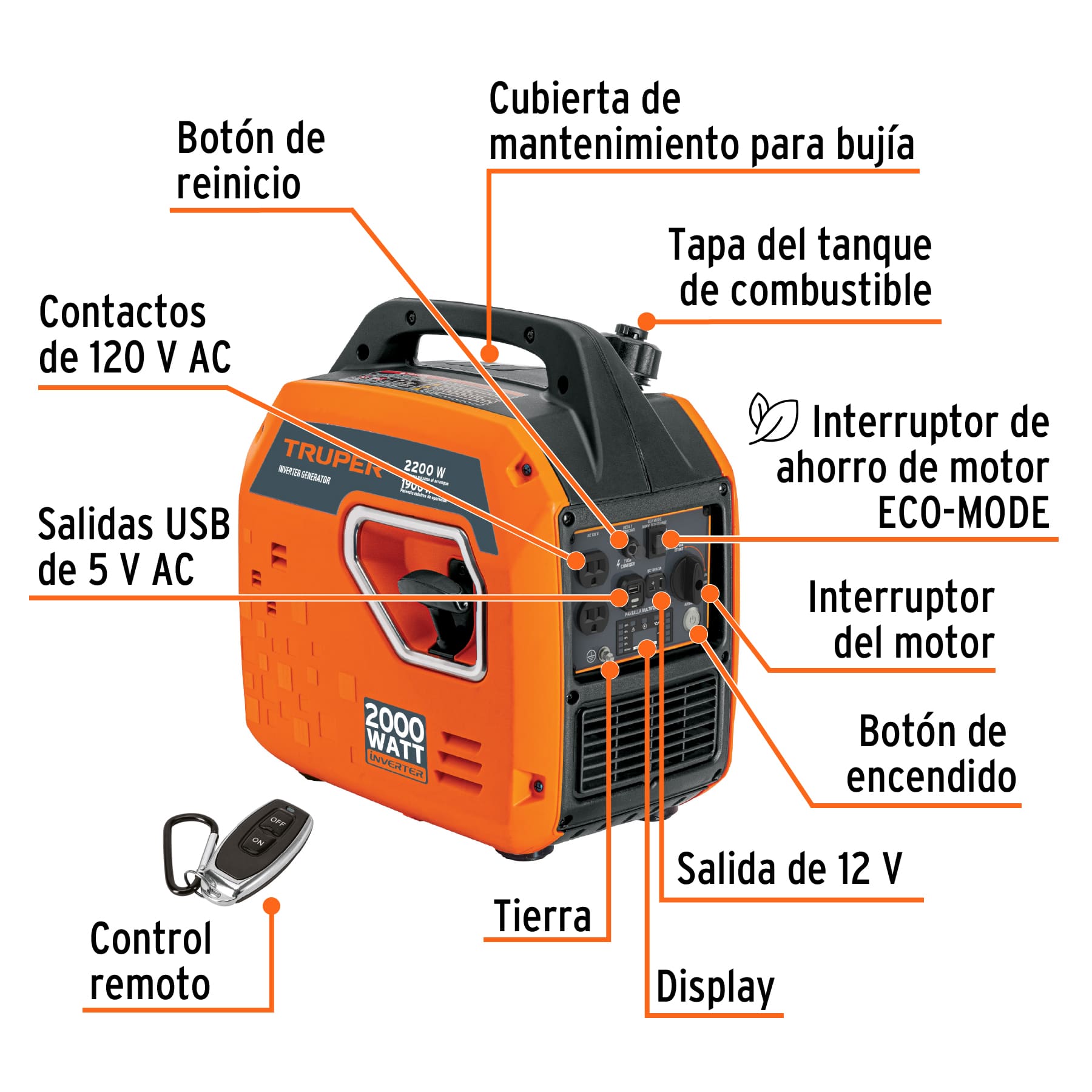 Truper GEN-201, Generador silencioso inverter 2200 W 120V/ 60Hz encendido electrónico - Imagen 3