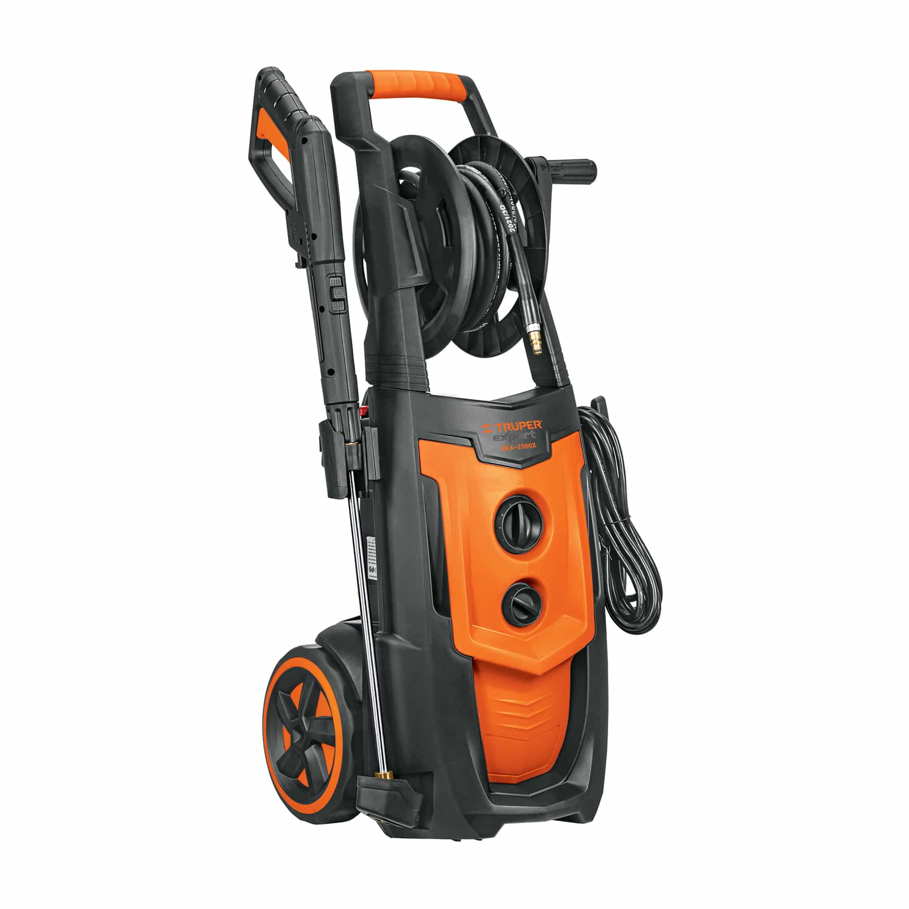 Hidrolavadora eléctrica 2000 PSI Truper Expert HILA-2000X naranja con carrete de manguera, lanza metálica y ruedas