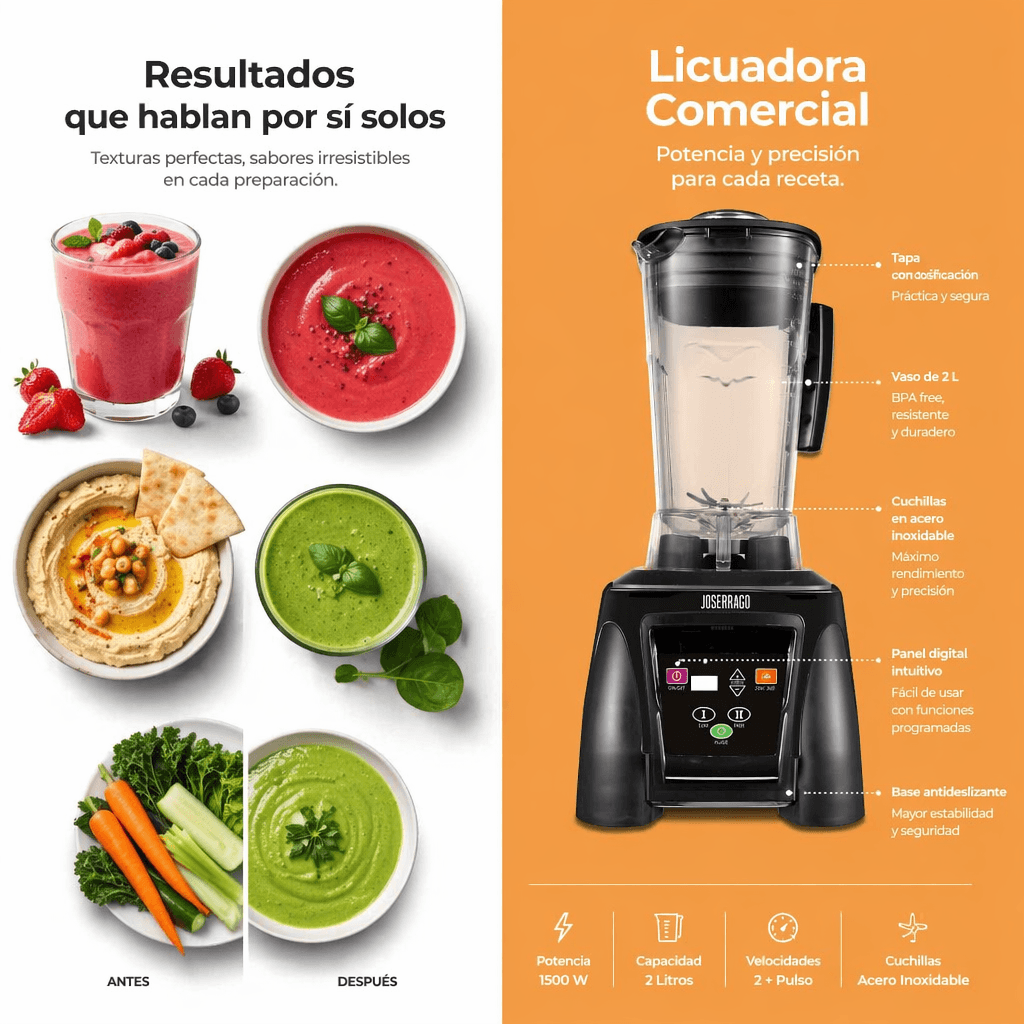 Licuadora comercial 2 L Joserrago M-CB020 con temporizador digital - Imagen 4