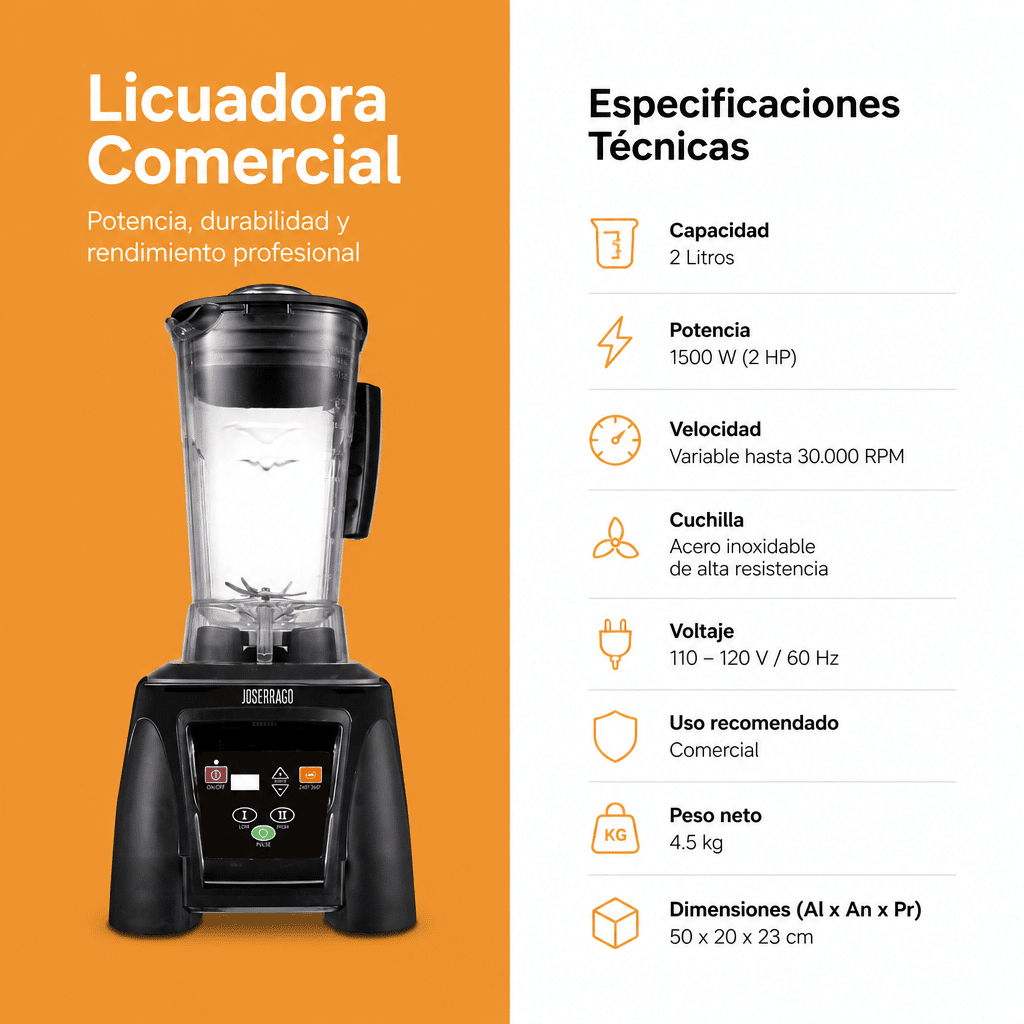 Licuadora comercial 2 L Joserrago M-CB020 con temporizador digital - Imagen 2
