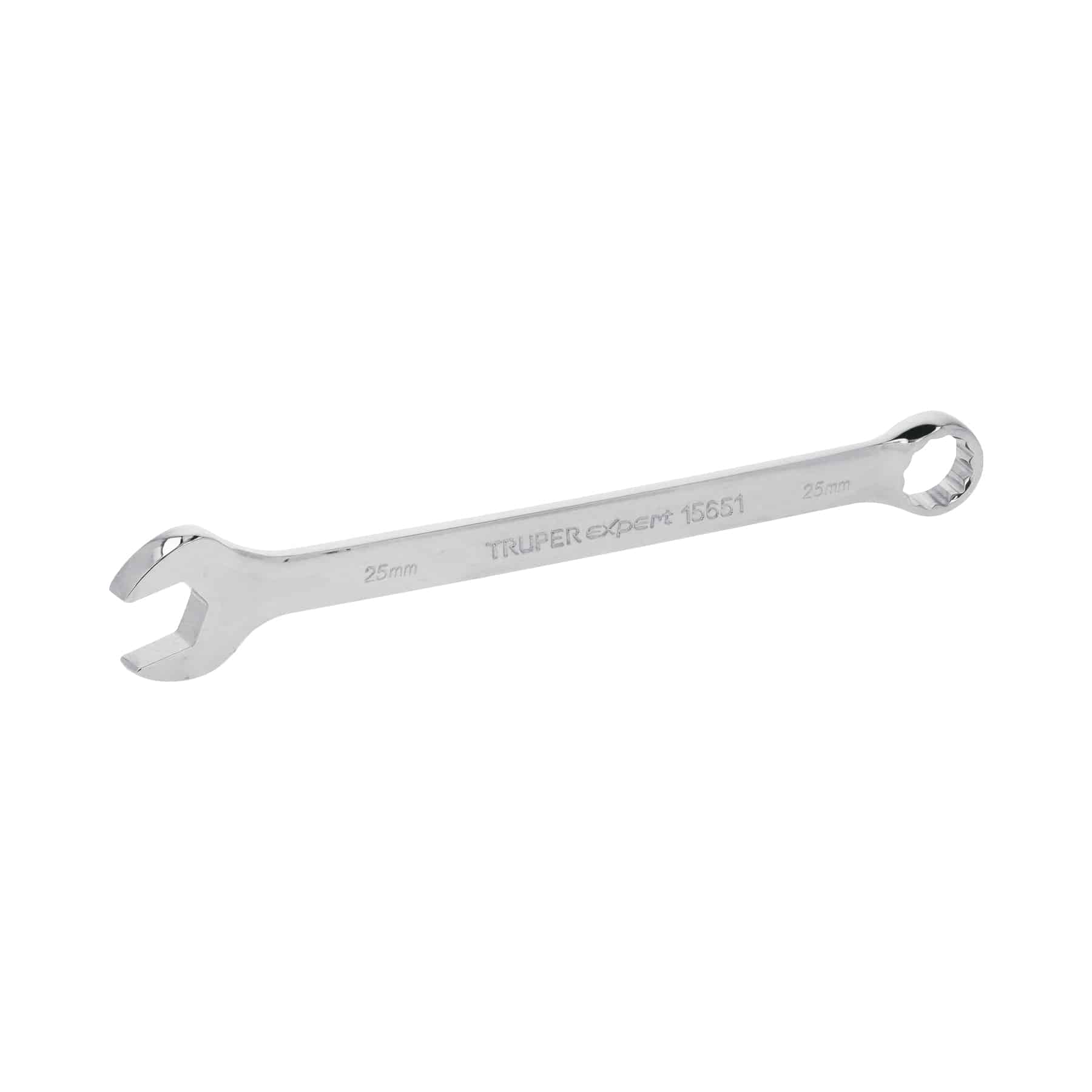 Llave combinada 25 mm Truper Expert 15651 de acero cromo vanadio pulido, con boca abierta y boca estriada de 12 puntas
