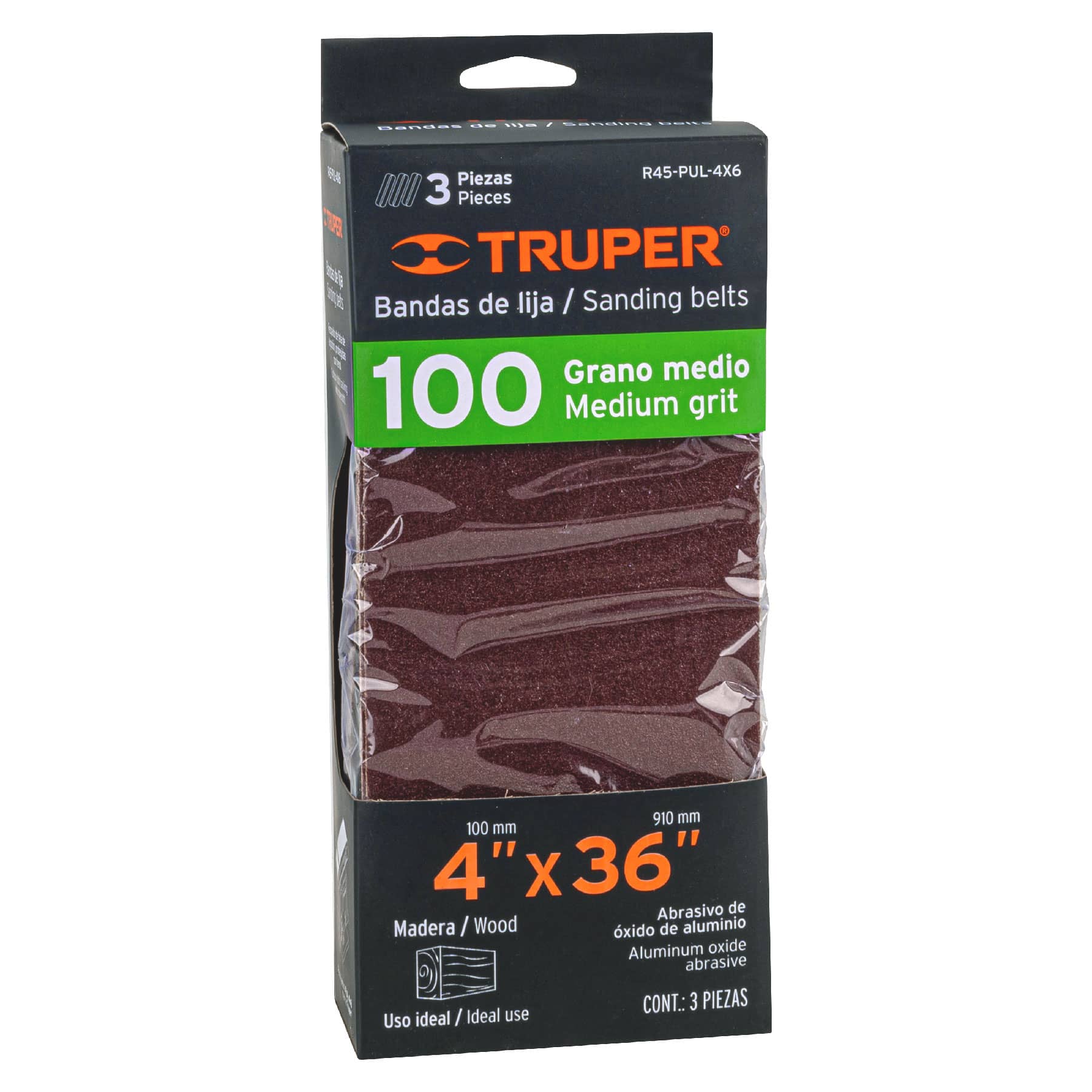 Truper R45-PUL-4X6, Bandas grano 100, para lijadora PUL 4x6, caja con 3 pzas - Imagen 2