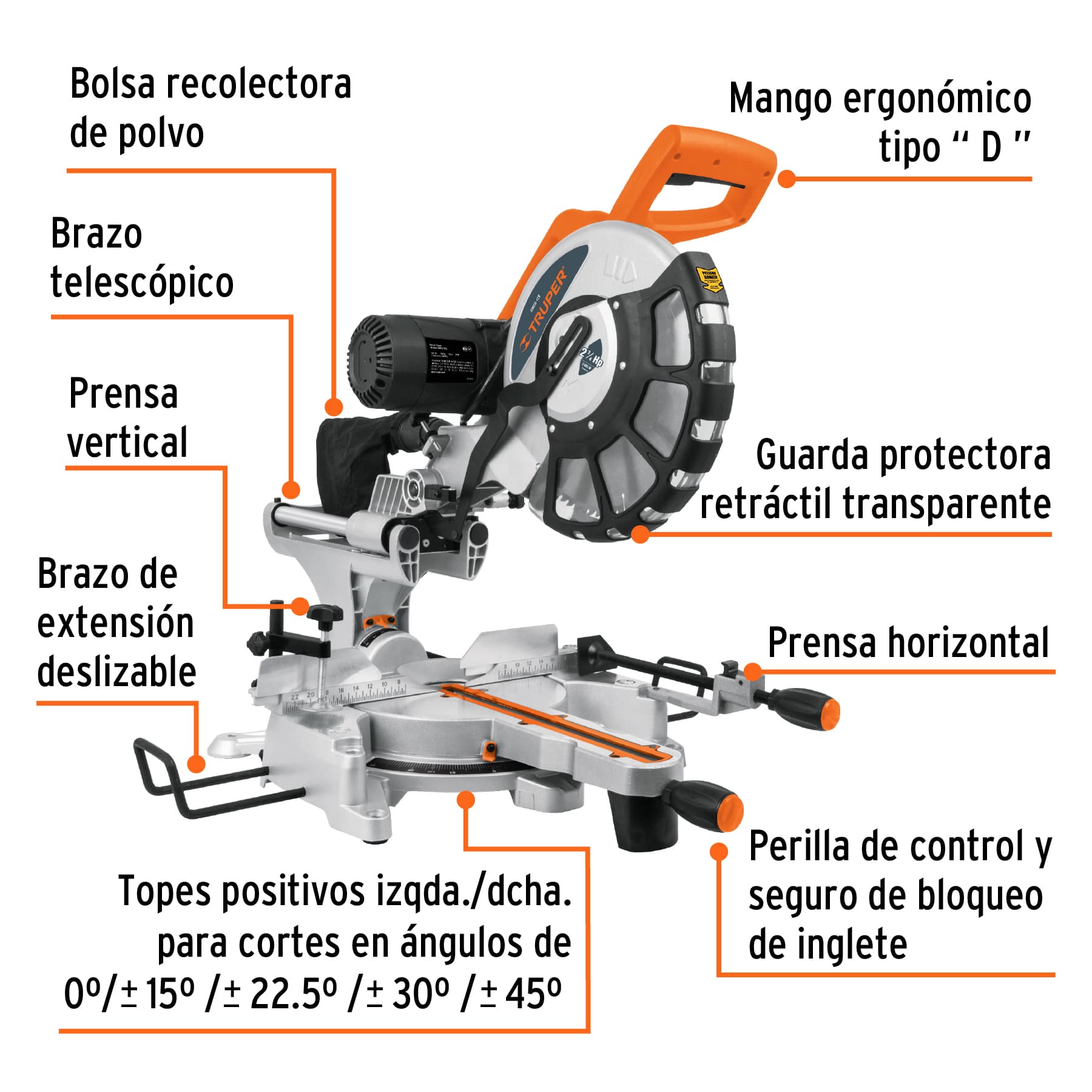 Sierra De Inglete 12" Telescopica 2 3/4 Hp Truper - Imagen 3