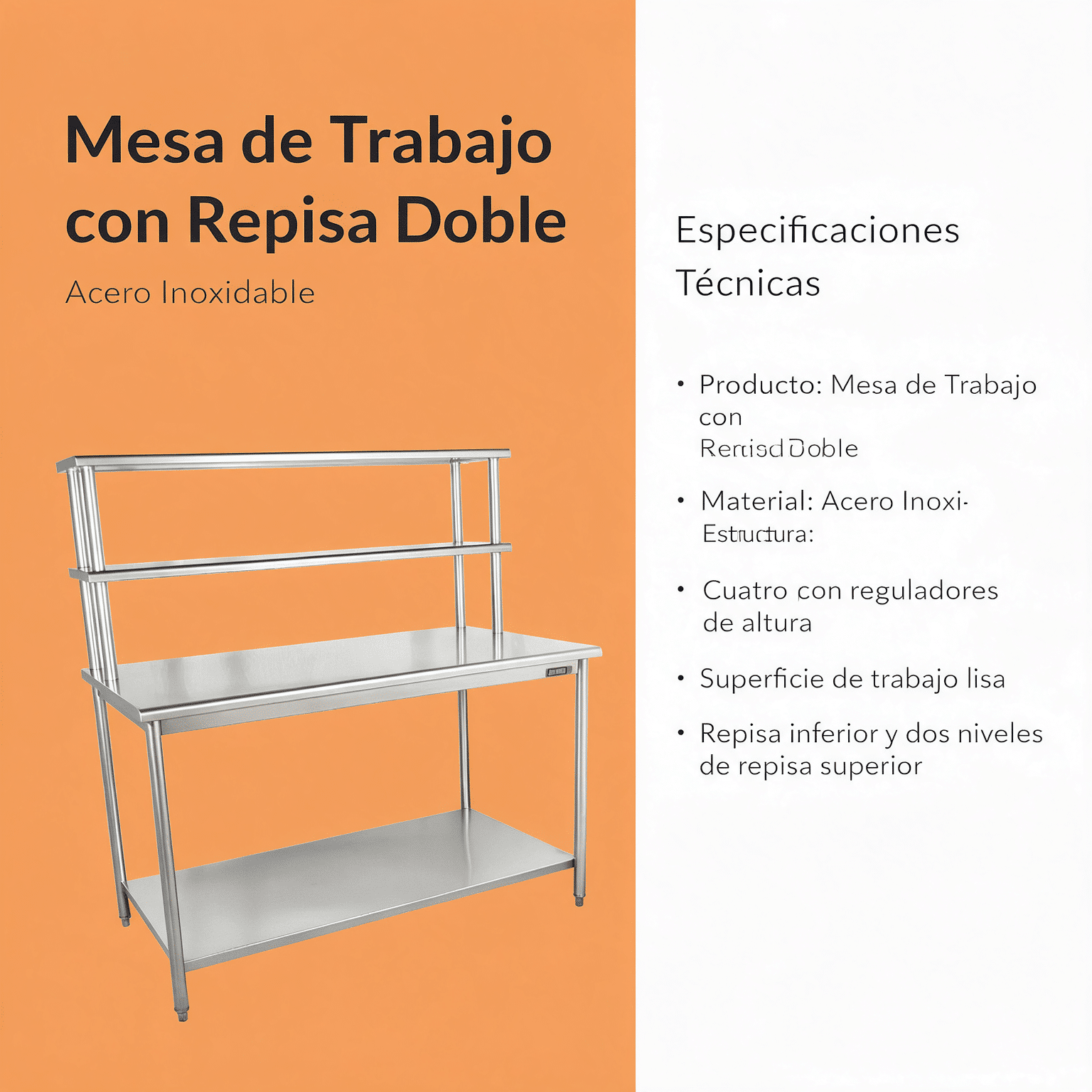 Mesa de trabajo con repisa doble Joserrago M-703 acero inoxidable - Imagen 4
