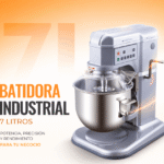 Batidora industrial 7 litros Joserrago M-B7A gris con tazón de acero inoxidable y panel digital sobre fondo naranja
