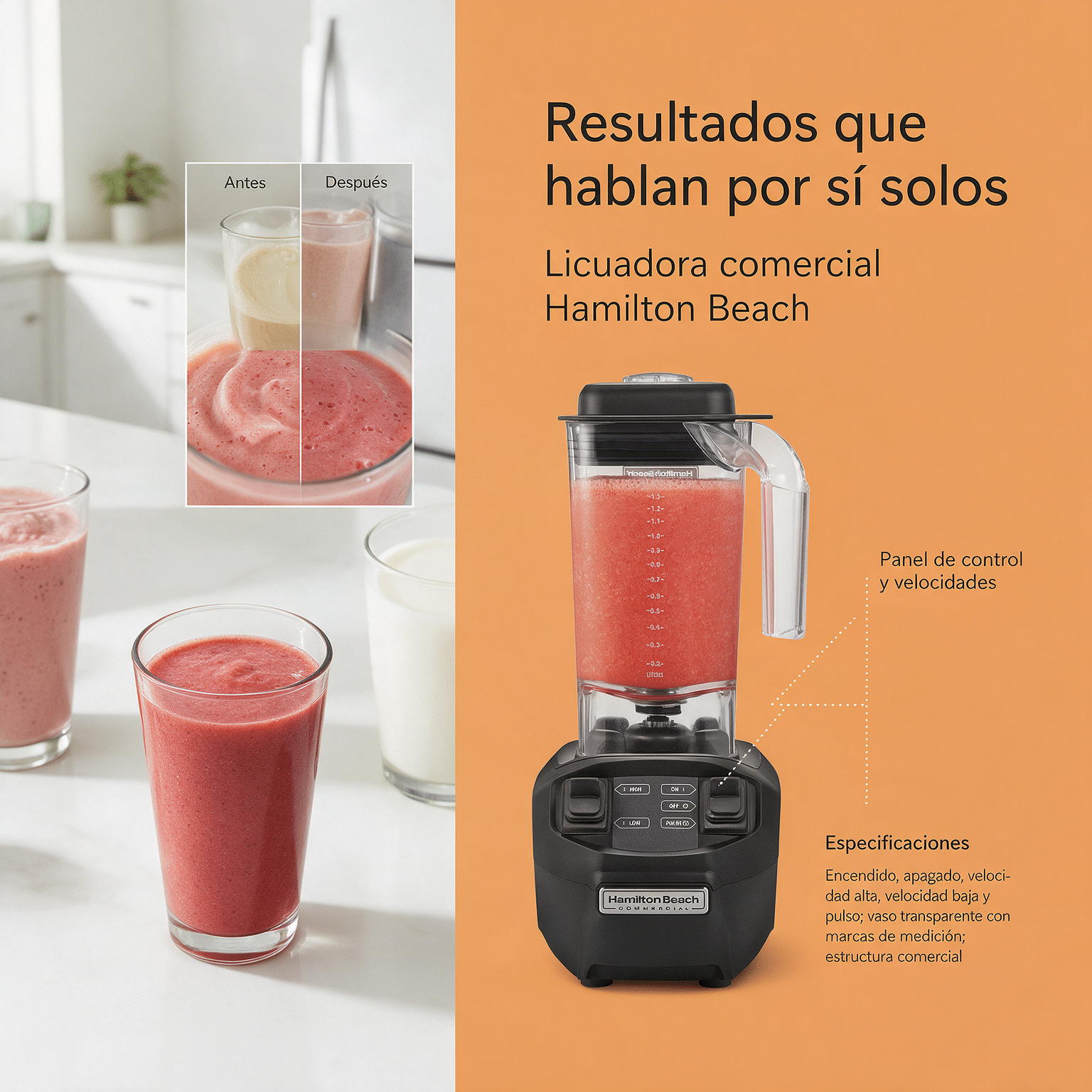 Licuadora comercial Hamilton Beach Rio 1.4 L M-HBB255 alta potencia - Imagen 3