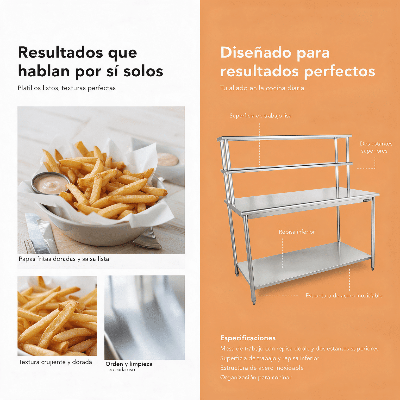 Mesa de trabajo con repisa doble Joserrago M-703 acero inoxidable - Imagen 3