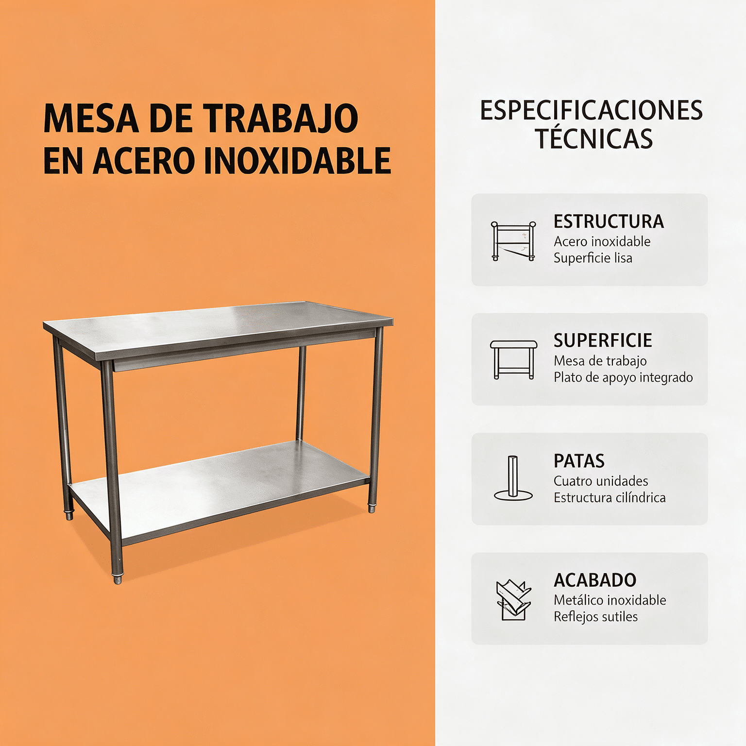 Mesa de trabajo 150 cm sin salpicadero Joserrago M-700L acero inoxidable - Imagen 5