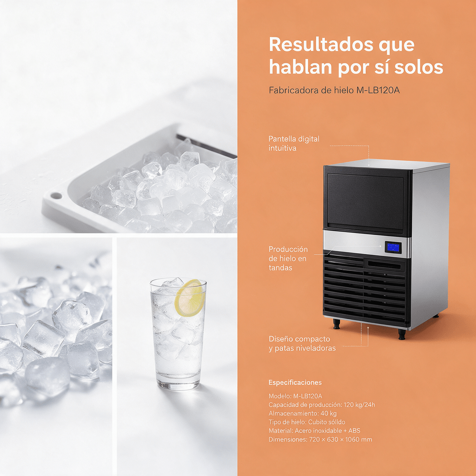Máquina fabricadora de hielo 60 kg Joserrago M-LB120A acero inoxidable - Imagen 4