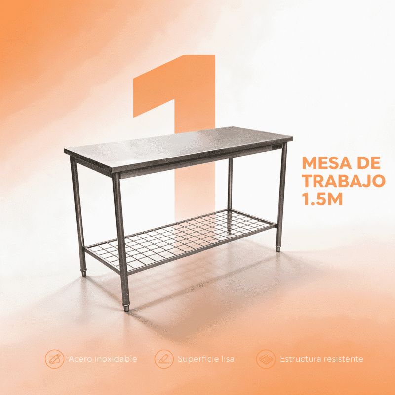 Mesa de trabajo 200 cm con salpicadero Joserrago M-704 acero inoxidable