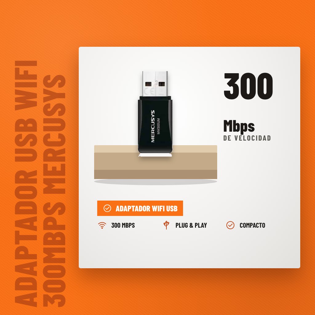 Adaptador USB WiFi 300Mbps Mercusys MW300UM Inalámbrico sobre soporte con sus beneficios principales