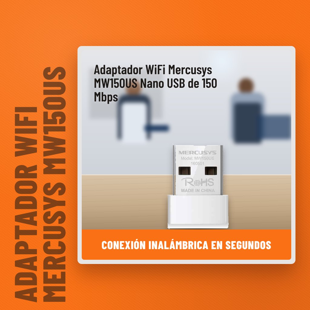 Adaptador WiFi Mercusys MW150US Nano USB de 150 Mbps en una oficina con un profesional al fondo