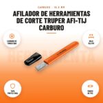 Afilador de herramientas de corte Truper AFI-TIJ carburo: imagen promocional con carburo de tungsteno, hoja 19,5 mm, tapa protectora, mango de pvc