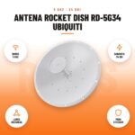 Antena Rocket Dish RD-5G34 Ubiquiti: imagen promocional con banda 5 ghz, ganancia 34 dbi, larga distancia, para exterior