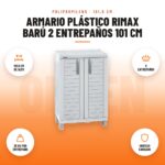 Armario Plástico Rimax Barú 2 Entrepaños 101 cm: imagen promocional con 101,5 cm de alto, 2 entrepaños, 25 kg por entrepaño, orificio candado