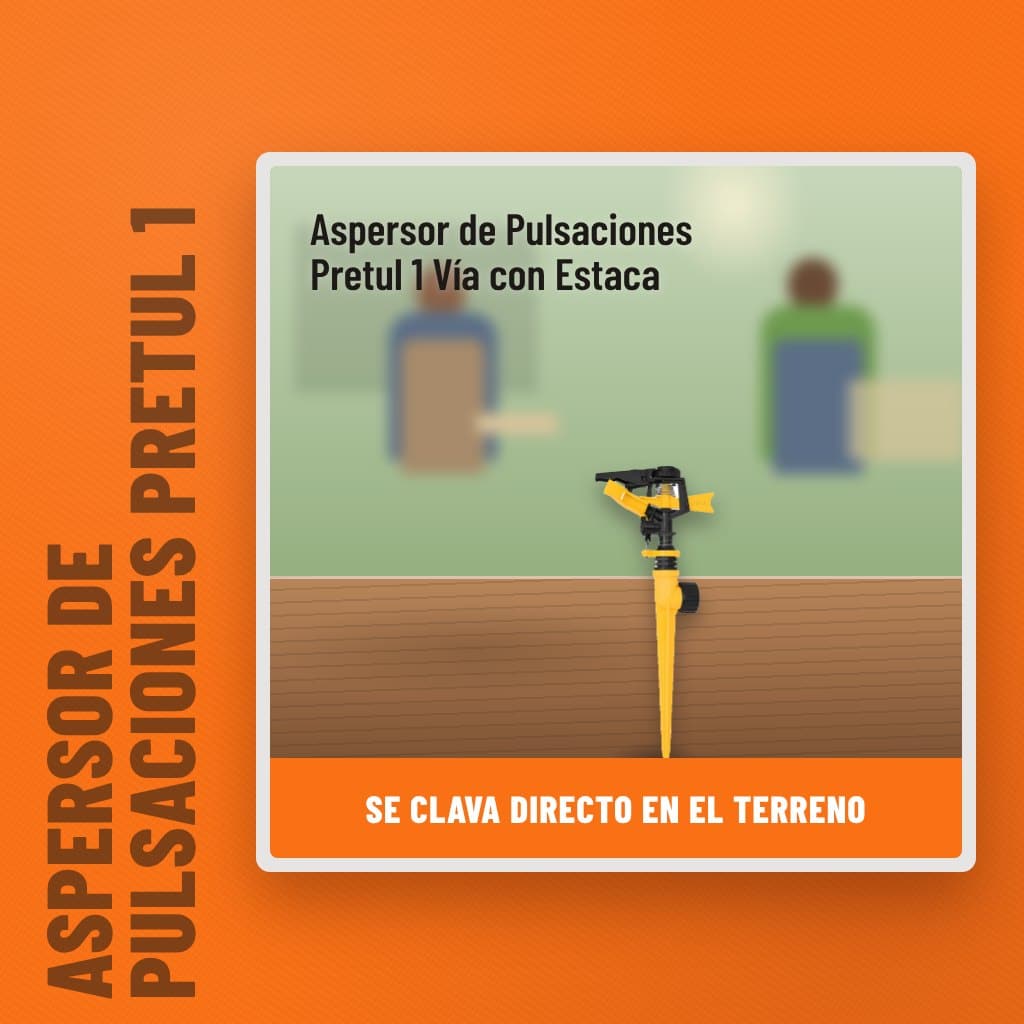 Aspersor de Pulsaciones Pretul 1 Vía con Estaca en la finca con un profesional al fondo