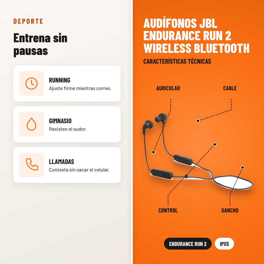 Audífonos JBL Endurance Run 2 Wireless Bluetooth: usos y características técnicas señaladas