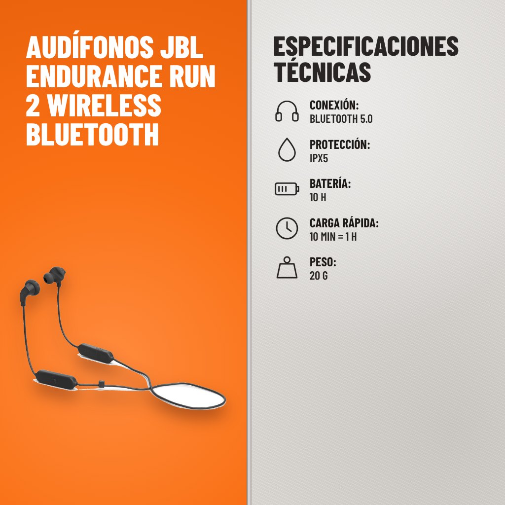 Especificaciones técnicas de Audífonos JBL Endurance Run 2 Wireless Bluetooth
