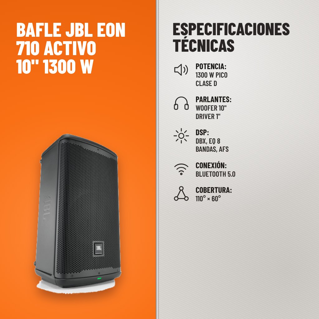 Especificaciones técnicas de Bafle JBL EON 710 Activo 10" 1300 W