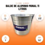 Balde de Aluminio Munal 11 Litros: imagen promocional con 11 litros, aluminio natural, 0,6 kg, asa con manija