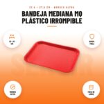 Bandeja Mediana MQ Plástico Irrompible: imagen promocional con 37 × 27 cm, irrom- pible, bordes altos, fácil de lavar